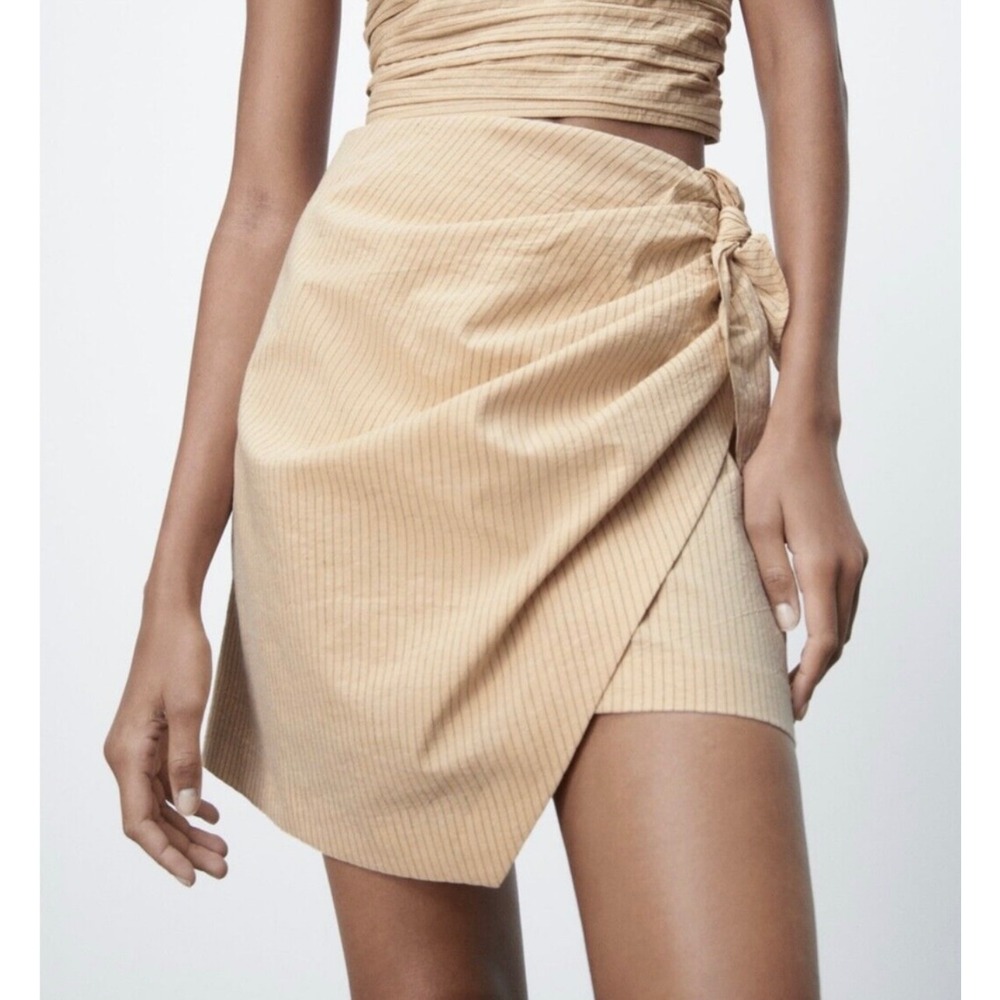 Zara Draped Pinstriped Asymmetrical Mini Skirt Size XS - Picture 1 of 7